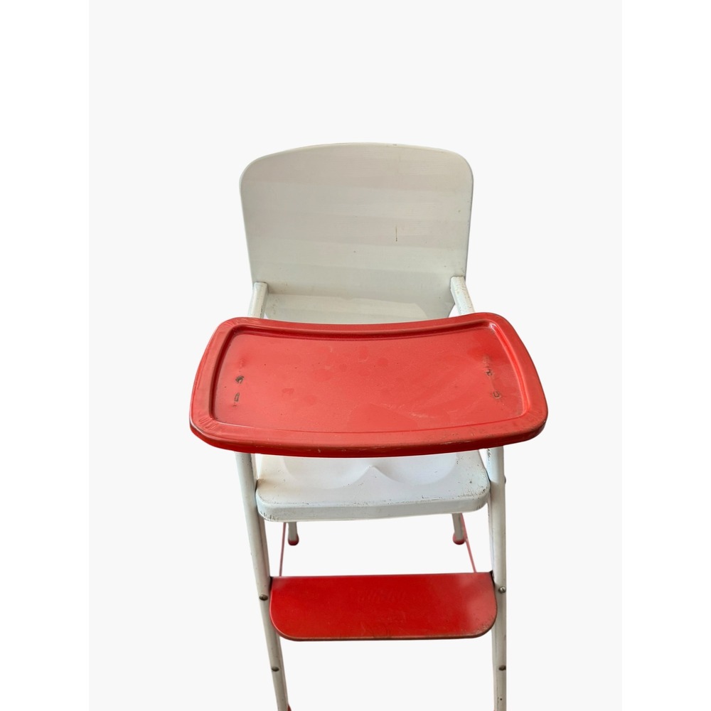 Vintage Amsco Metal Doll High Chair Red White Mid Century Toy Furniture